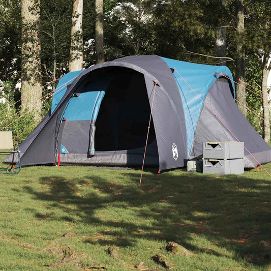 Koepeltent vidaXL 6-persoons in blauw, waterdicht en windbestendig, zijaanzicht.