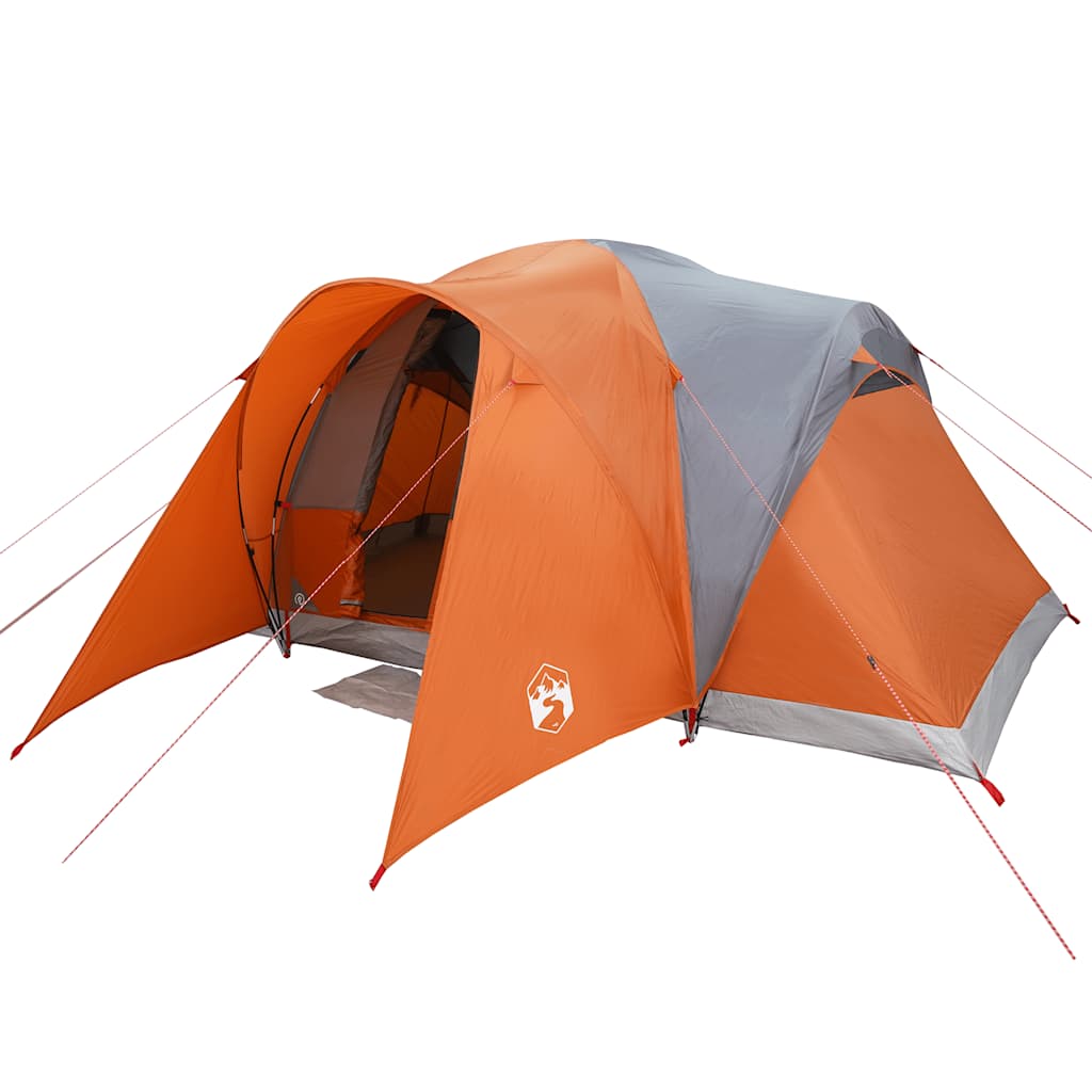 Detail van de vidaXL koepeltent in grijs en oranje, met open ingang en stevig ontwerp.