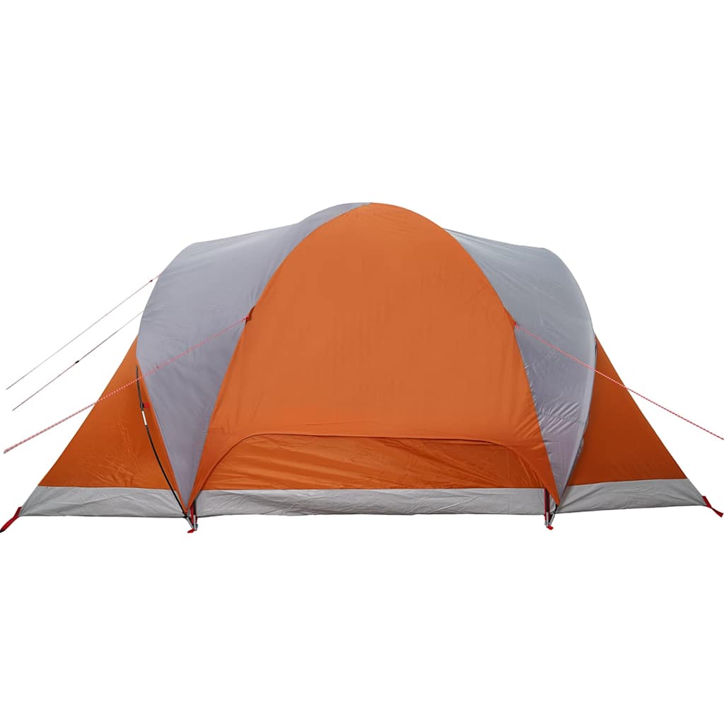 Zijaanzicht van de vidaXL koepeltent in grijs en oranje, met een waterdicht ontwerp.