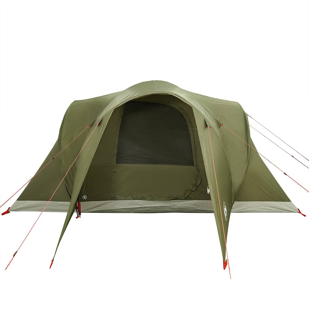 Zijaanzicht van de olijfgroene vidaXL koepeltent met open ingang.