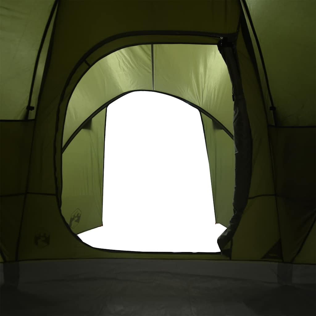 Zijaanzicht van de olijfgroene vidaXL koepeltent met open ingang.