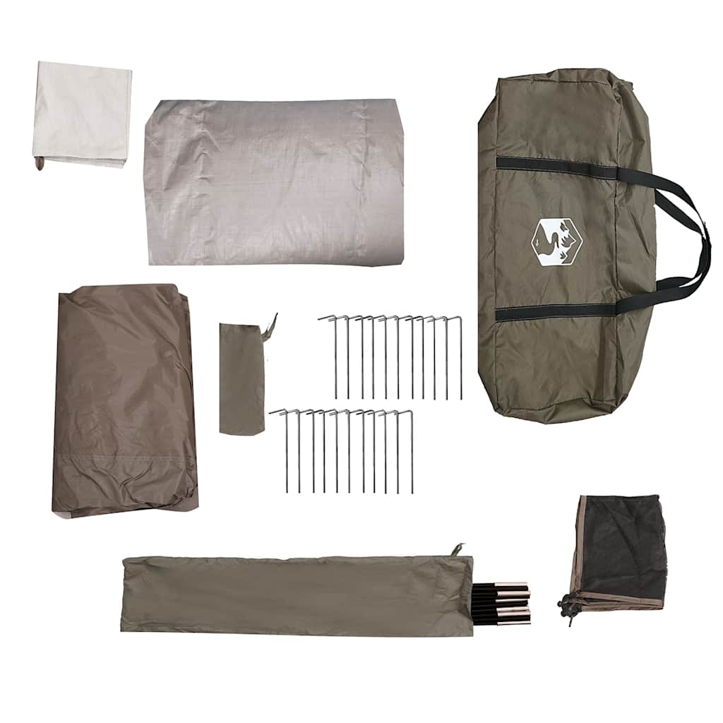 Detail van de accessoires van de vidaXL 6-persoons koepeltent, inclusief haringen en opbergtas.