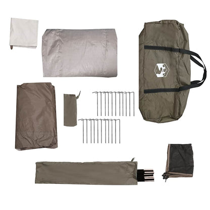 Detail van de accessoires van de vidaXL 6-persoons koepeltent, inclusief haringen en opbergtas.