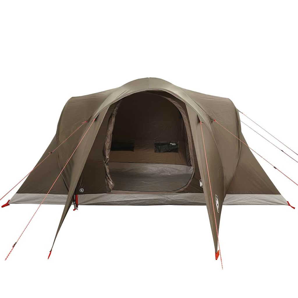 Zijaanzicht van de vidaXL koepeltent, bruin met open ingang en tentdoek.
