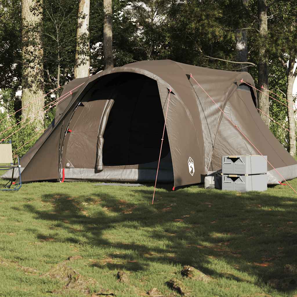 vidaXL koepeltent voor 6 personen in bruin, opgesteld in een groene omgeving.