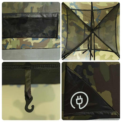 Detail van de camouflage stof en bevestigingshaak van de vidaXL 6-persoons tent.