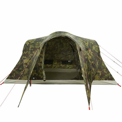 Zijaanzicht van de vidaXL 6-persoons camouflage koepeltent met open ingang.