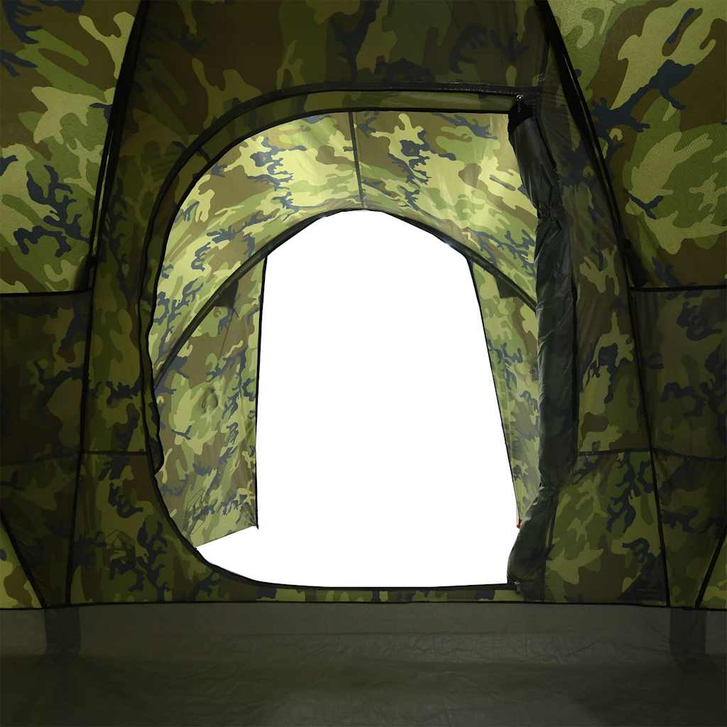 Detail van de camouflage ingang van de vidaXL koepeltent, met waterdichte afwerking.