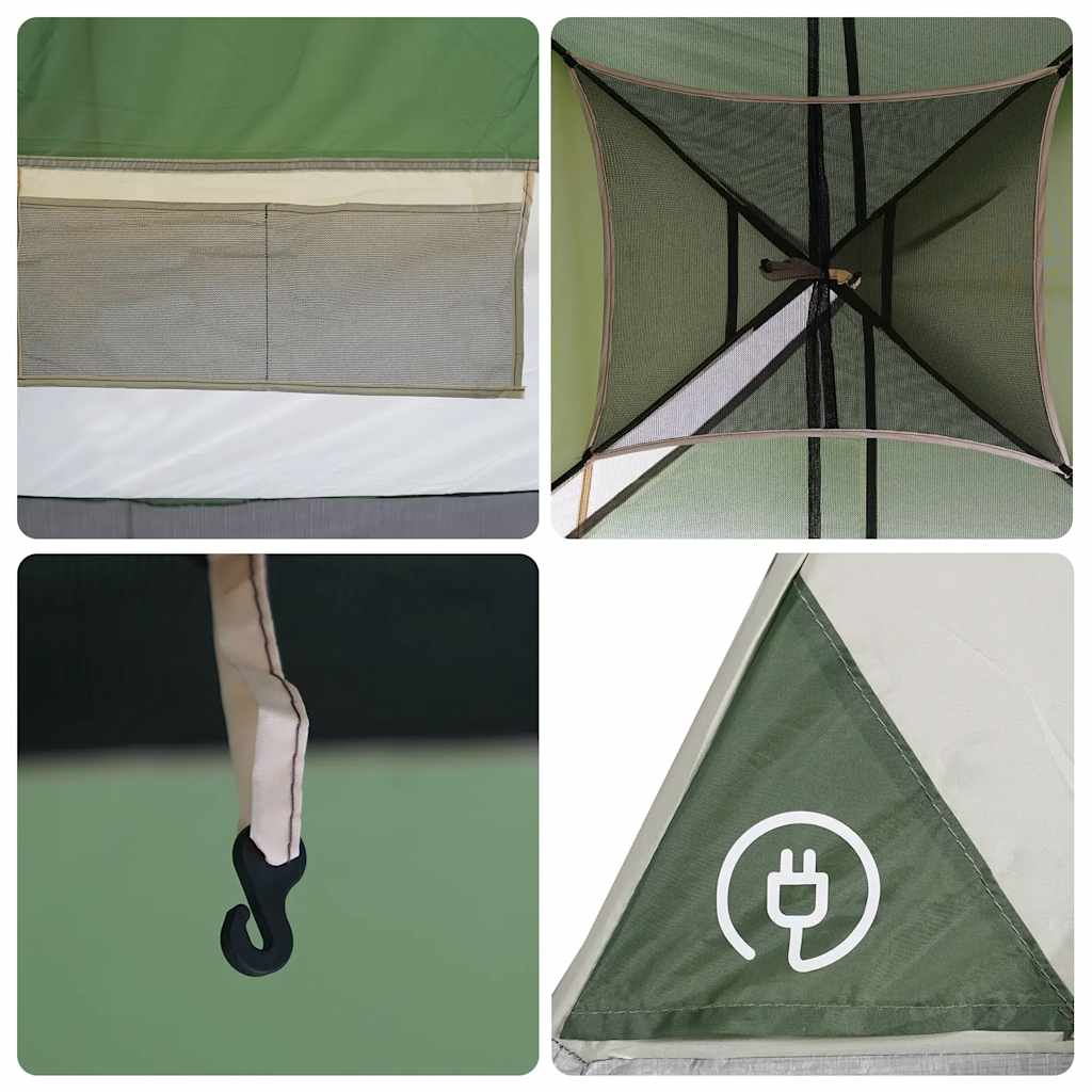 Detail van het interieur van de vidaXL koepeltent met opbergvak en ventilatierooster.