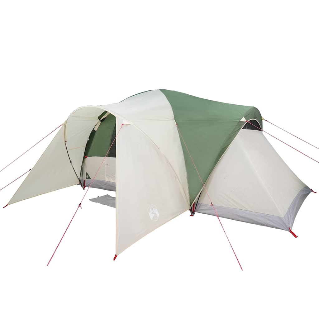 Detail van de vidaXL koepeltent met groene top en beige zijwanden, zijaanzicht.
