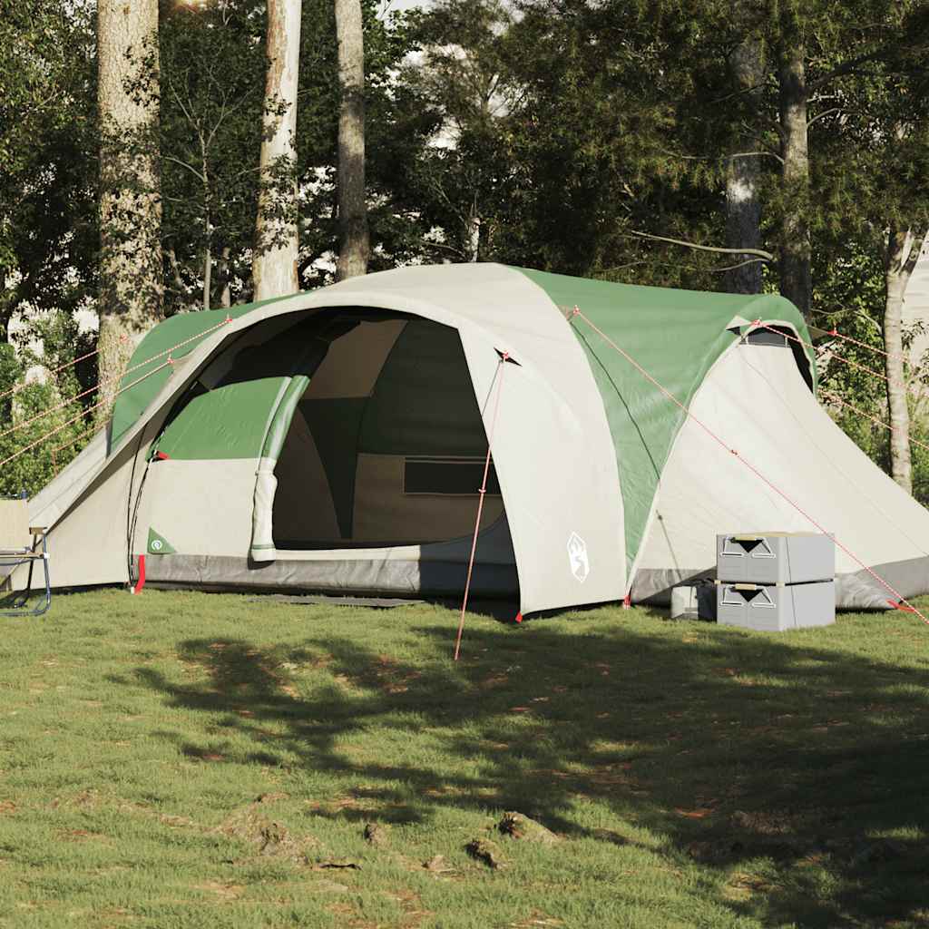 Koepeltent vidaXL 6-persoons in groen, waterdicht en stevig opgezet in de natuur.
