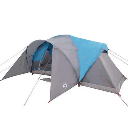 Zijaanzicht van de vidaXL 6-persoons koepeltent in blauw en grijs, met waterdichte bescherming.