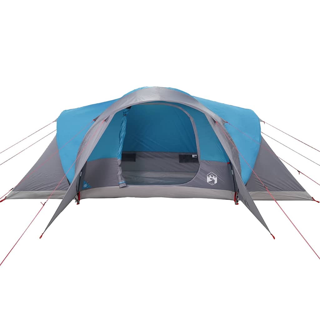 Zijaanzicht van de vidaXL 6-persoons koepeltent in blauw met grijze details.