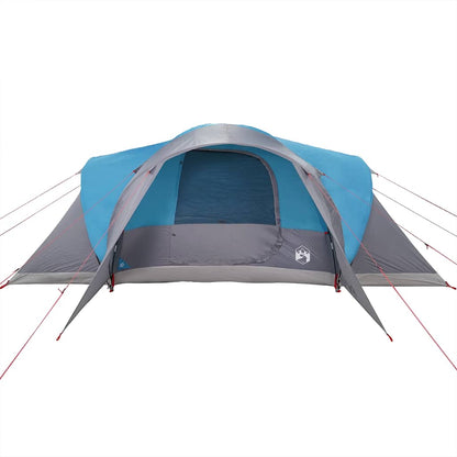 Zijaanzicht van de vidaXL koepeltent in blauw, met open ingang en waterdichte bescherming.