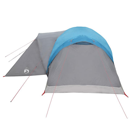 Zijaanzicht van de vidaXL koepeltent in blauw en grijs met waterdichte constructie.