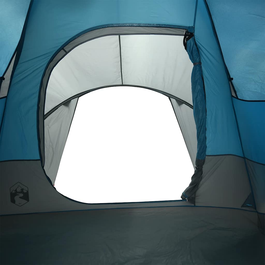Detail van de ingang van de vidaXL koepeltent in blauw, met een zicht op de binnenruimte.