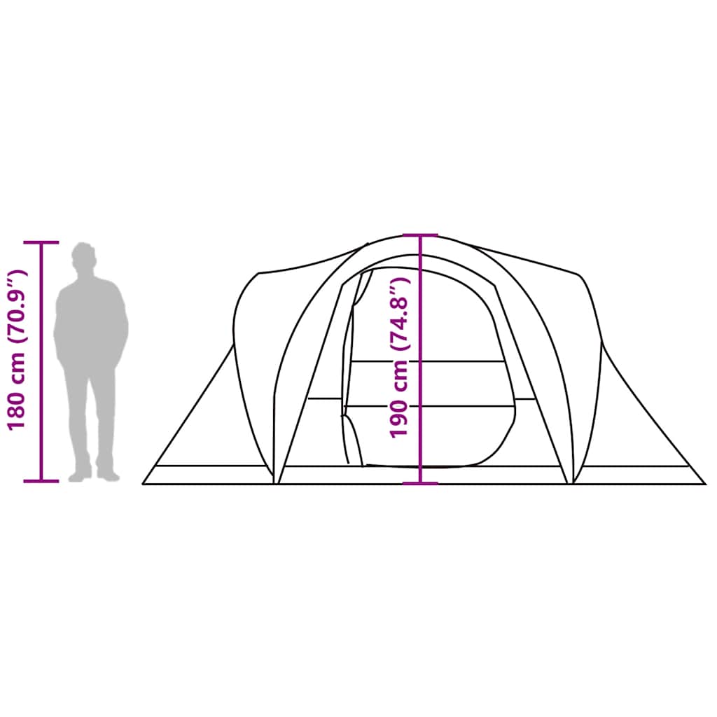 Zijaanzicht van de vidaXL koepeltent met afmetingen en hoogteindicatie voor gebruiksgemak.