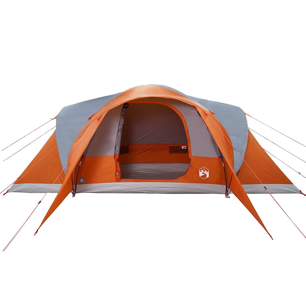 Detail van de vidaXL koepeltent in grijs en oranje, met open ingang en waterdicht ontwerp.