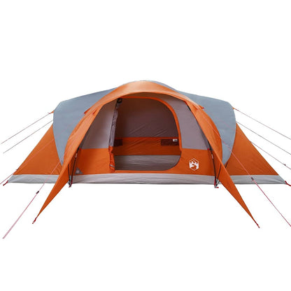 Detail van de vidaXL koepeltent in grijs en oranje, met open ingang en waterdicht ontwerp.