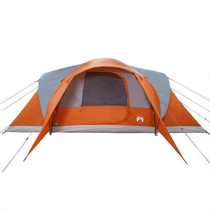 Detail van de vidaXL koepeltent in grijs en oranje, met een open ingang aan de voorkant.