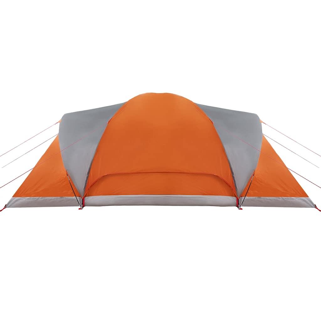 Detail van de grijs-oranje vidaXL koepeltent met een afgeronde bovenkant.