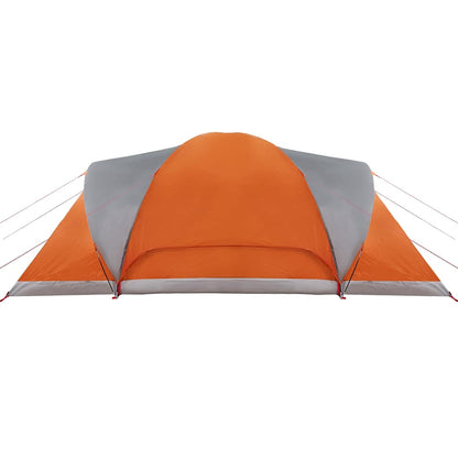 Detail van de grijs-oranje vidaXL koepeltent met een afgeronde bovenkant.
