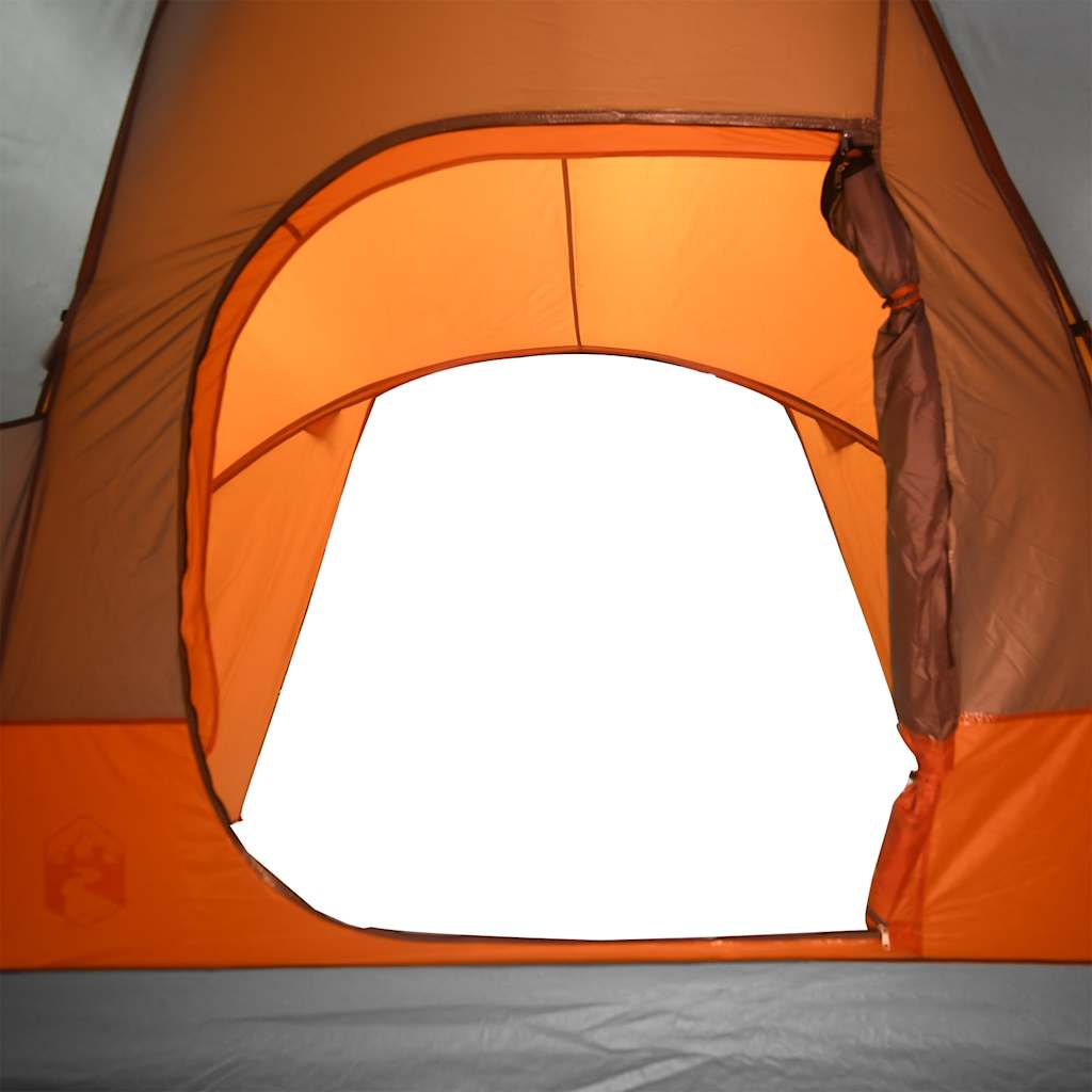 Detail van de oranje ingang van de vidaXL koepeltent met een waterdichte afwerking.