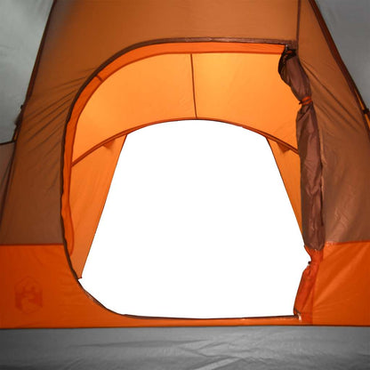 Detail van de oranje ingang van de vidaXL koepeltent met een waterdichte afwerking.