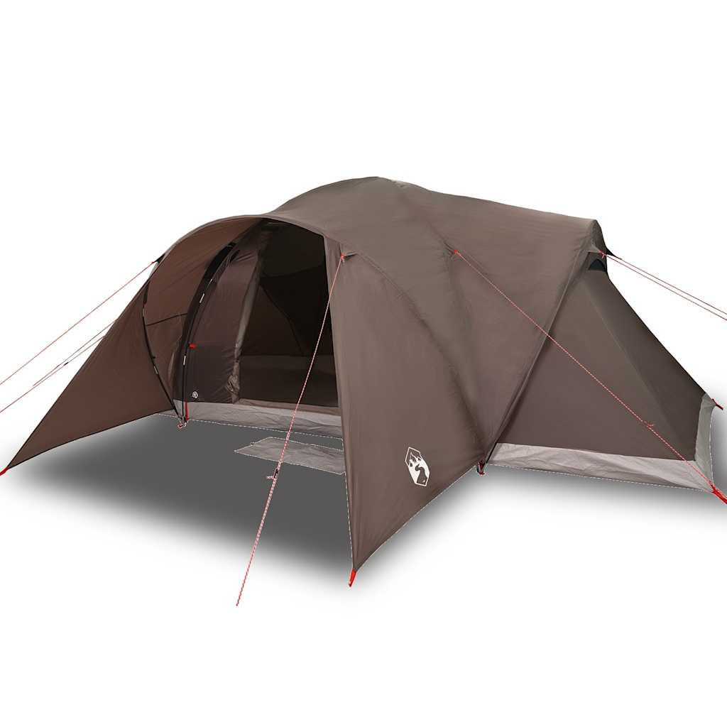 Detail van de vidaXL koepeltent in bruin, met open ingang en stevige bevestigingen.