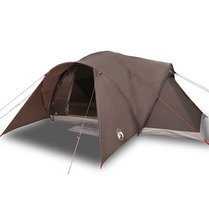 Detail van de vidaXL koepeltent in bruin, met open ingang en stevige bevestigingen.