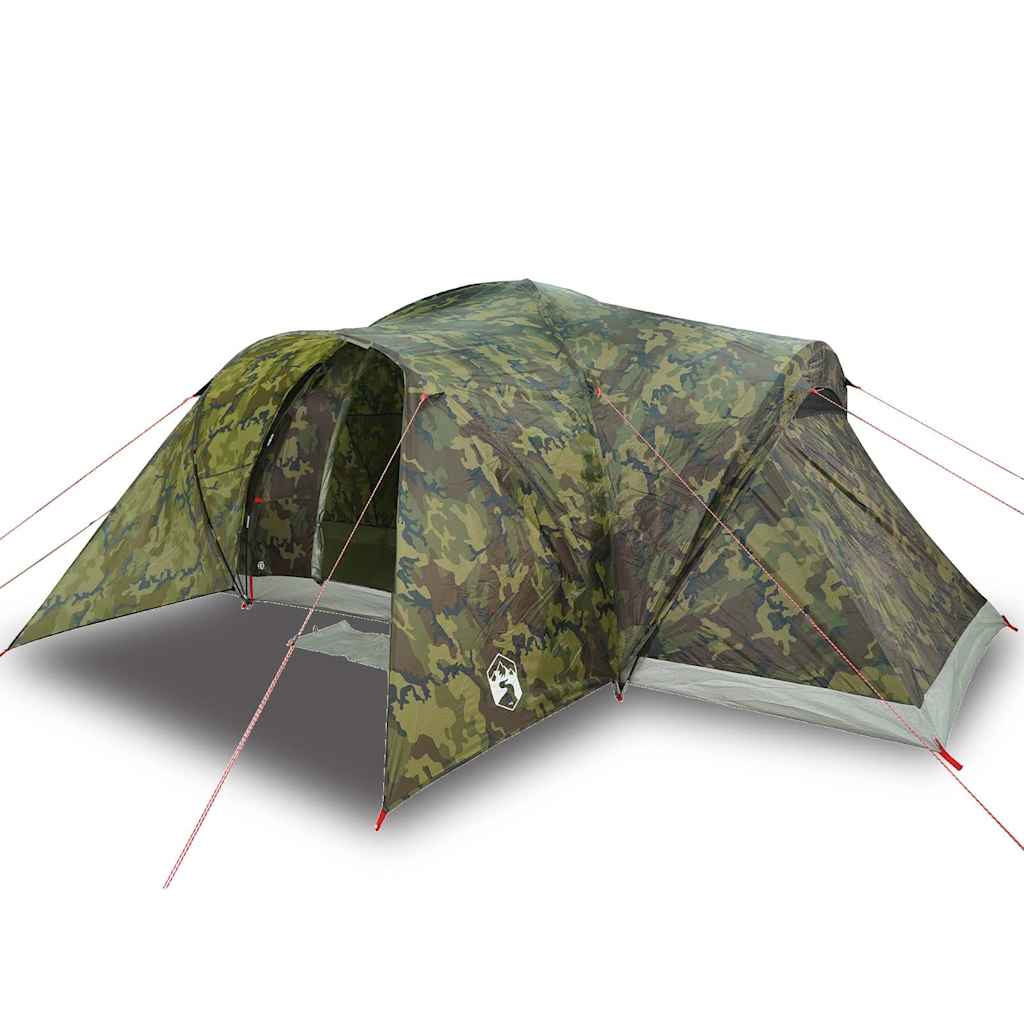 Detail van de vidaXL koepeltent in camouflage met waterdichte buitenkant en flexibele stokken.