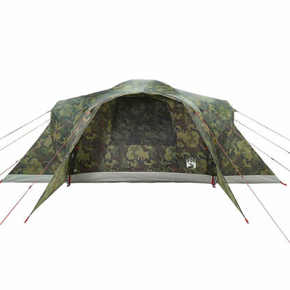 Detail van de vidaXL 6-persoons koepeltent in camouflage, met open ingang en waterdichte stof.