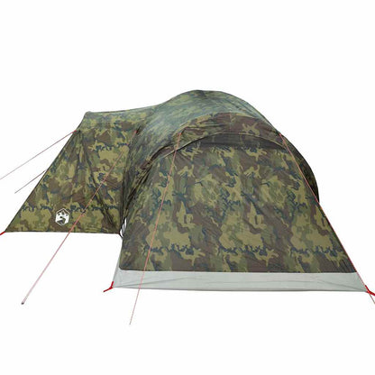 Detail van de vidaXL koepeltent in camouflage, zijaanzicht met waterdichte afwerking.