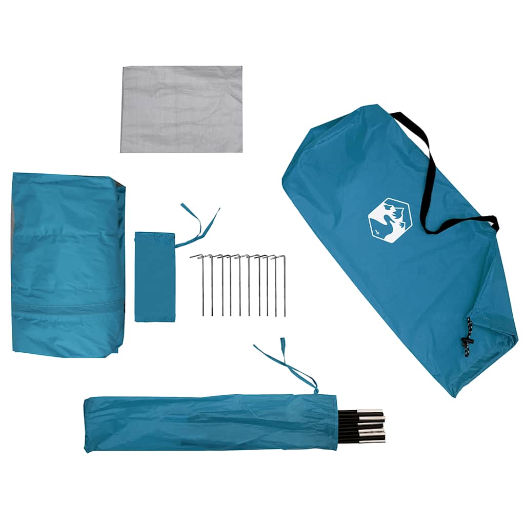 Detail van de vidaXL douchetent in blauw, inclusief stokken en haringen voor bevestiging.