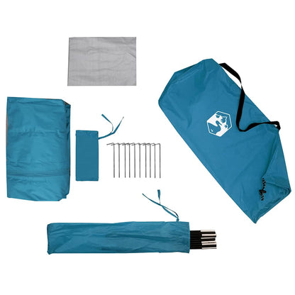 Detail van de vidaXL douchetent in blauw, inclusief stokken en haringen voor bevestiging.