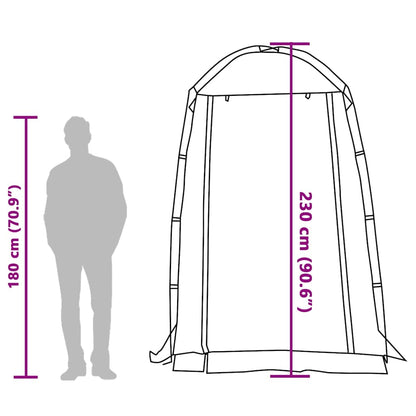 Zijaanzicht van de vidaXL douchetent met afmetingen en silhouet van een persoon.