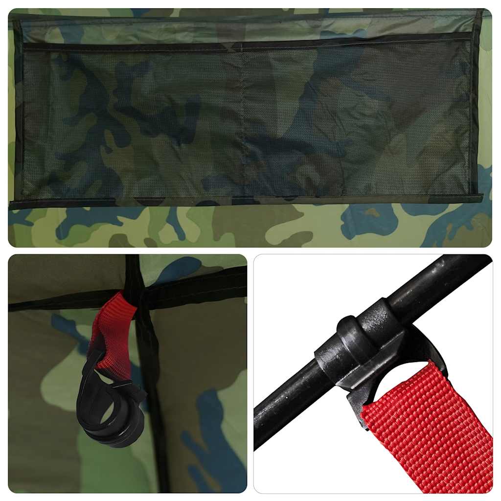 Detail van de vidaXL douchetent met camouflagepatroon en bevestigingshaak.