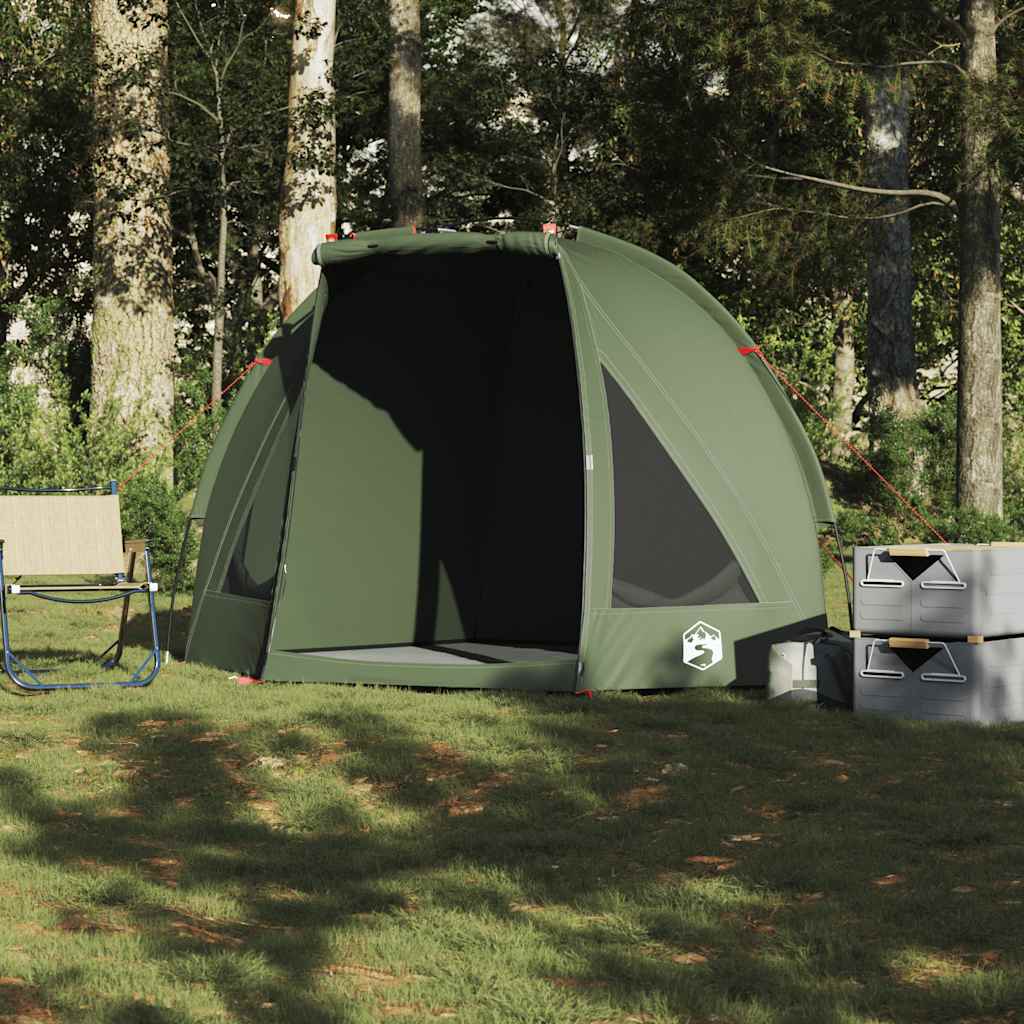 Detail van de vidaXL Vistent waterdichte tent in olijfgroen, zijaanzicht met open ingang.
