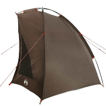 Zijaanzicht van de vidaXL Vistent waterdichte tent in bruin, met stevige stokken en ventilatieopening.