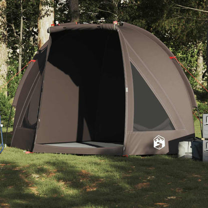 Bruine vidaXL Vistent tent met waterdicht ontwerp, openstaande ingang in een groene omgeving.