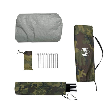 Camouflage accessoires van vidaXL, inclusief stokken, haringen en draagtas.