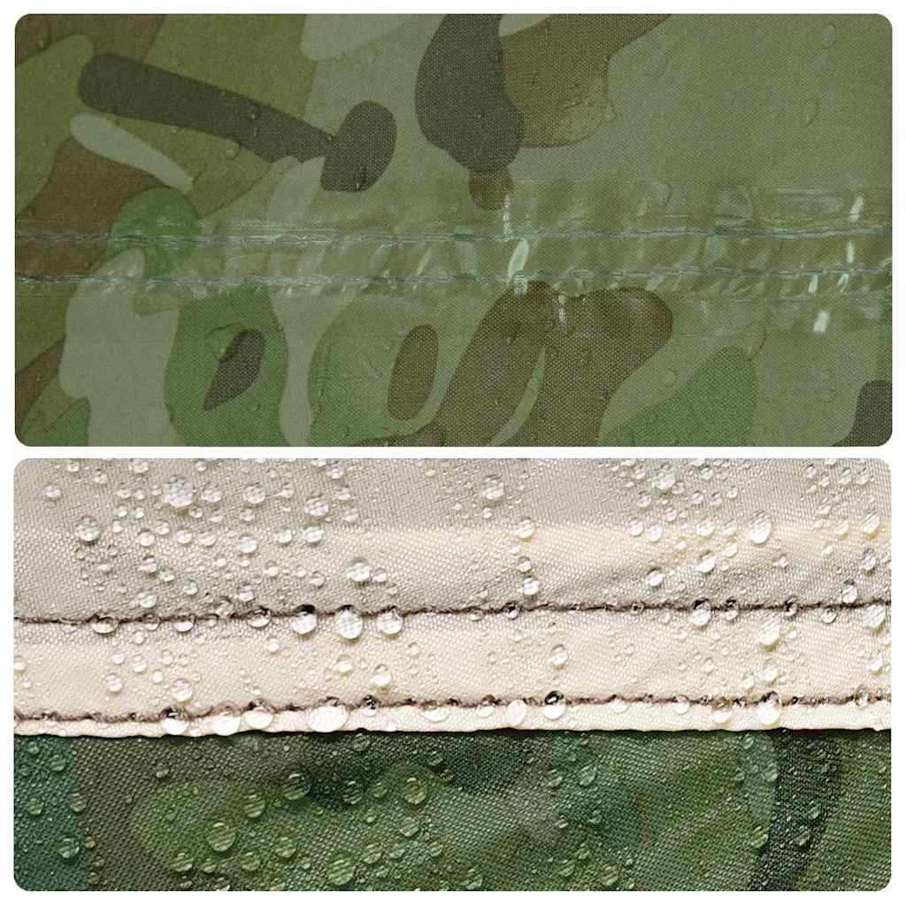 Detail van de waterdichte camouflage stof van het vidaXL vistent met regendruppels.