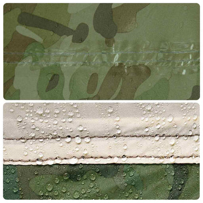 Detail van de waterdichte camouflage stof van het vidaXL vistent met regendruppels.