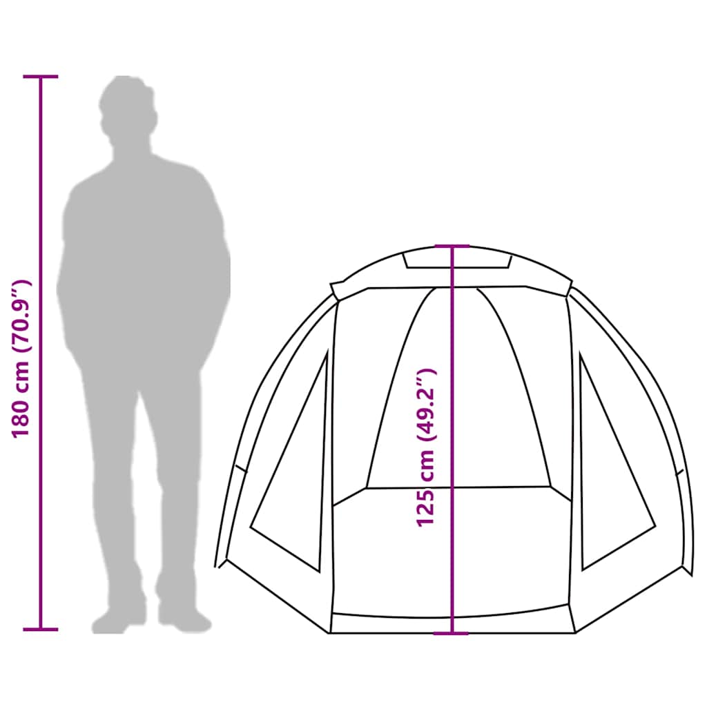 Schematische weergave van de vidaXL Vistent met afmetingen en silhouet van een persoon.