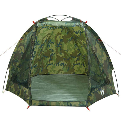 Detail van het vidaXL waterdichte camouflage vistent, met open ingang en groene binnenkant.
