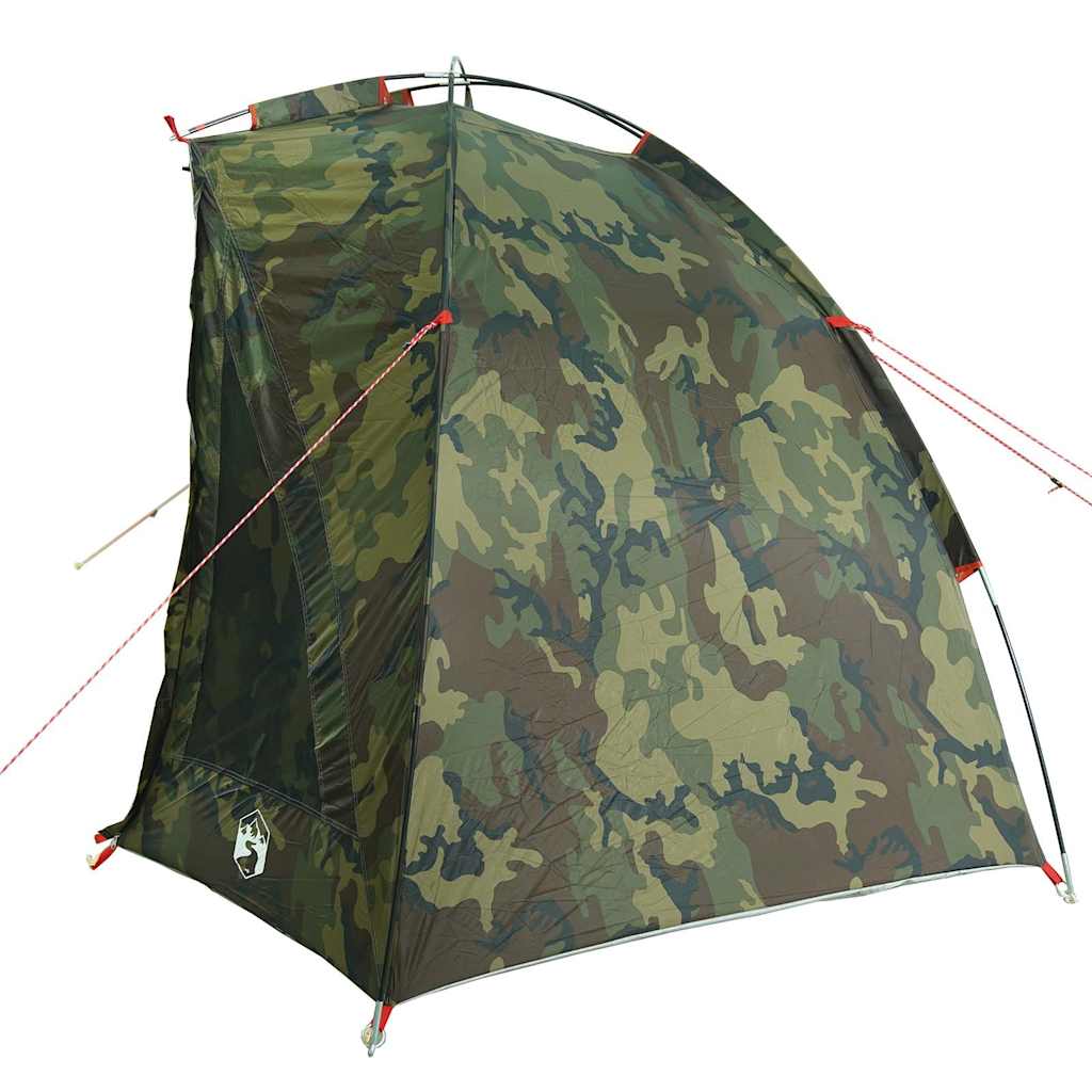 Detail van het vidaXL Vistent camouflage tent, lichtgewicht en waterdicht, zijaanzicht.