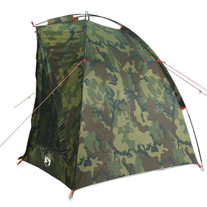 Detail van het vidaXL Vistent camouflage tent, lichtgewicht en waterdicht, zijaanzicht.