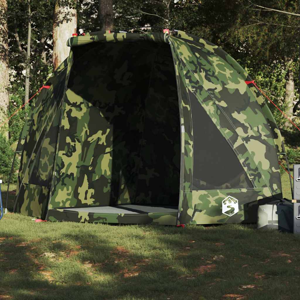 vidaXL Vistent camouflage tent, waterdicht en lichtgewicht, in een groene omgeving.