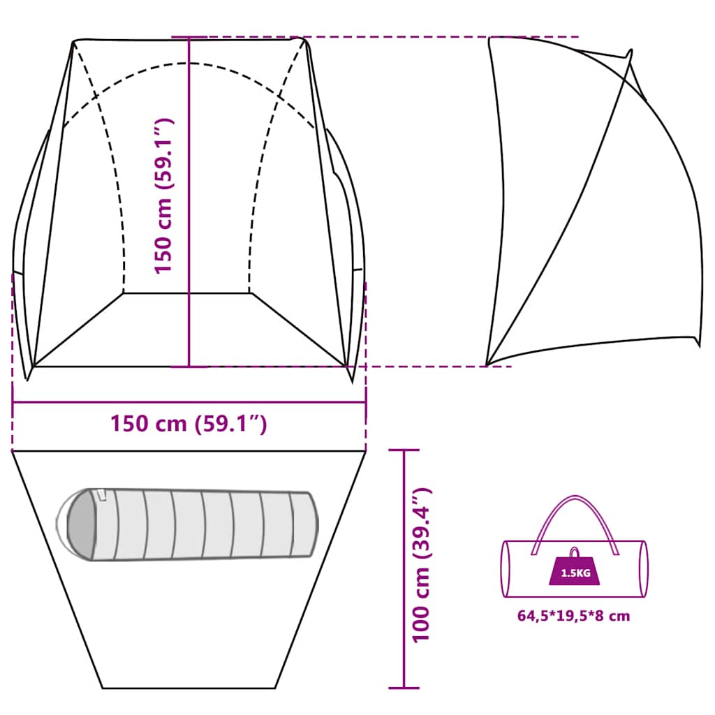 Detail van de vidaXL waterdichte tent met afmetingen en ontwerptekeningen.