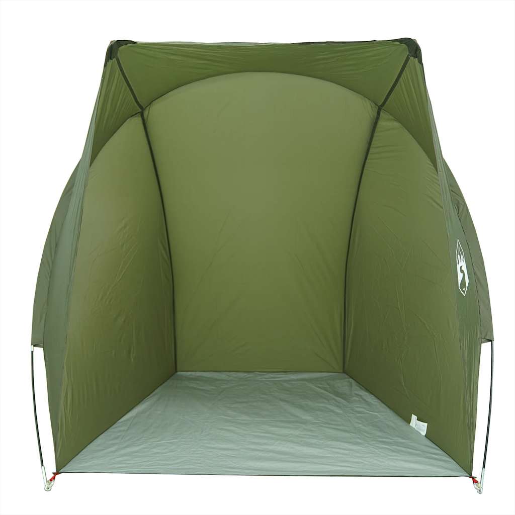 Zijaanzicht van de vidaXL waterdichte olijfgroene tent met ruime binnenruimte.